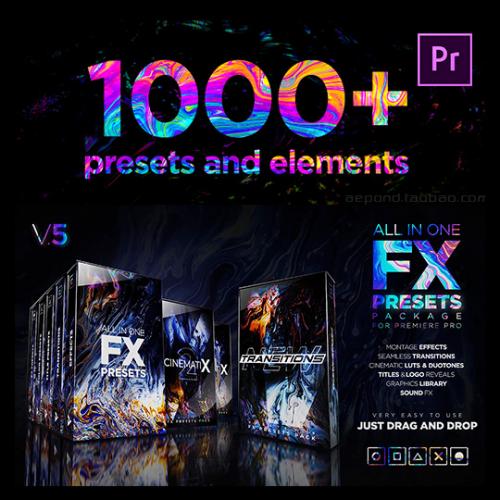 视频转场特效调色字幕背景预设包 Presets Pack for Premiere Pro